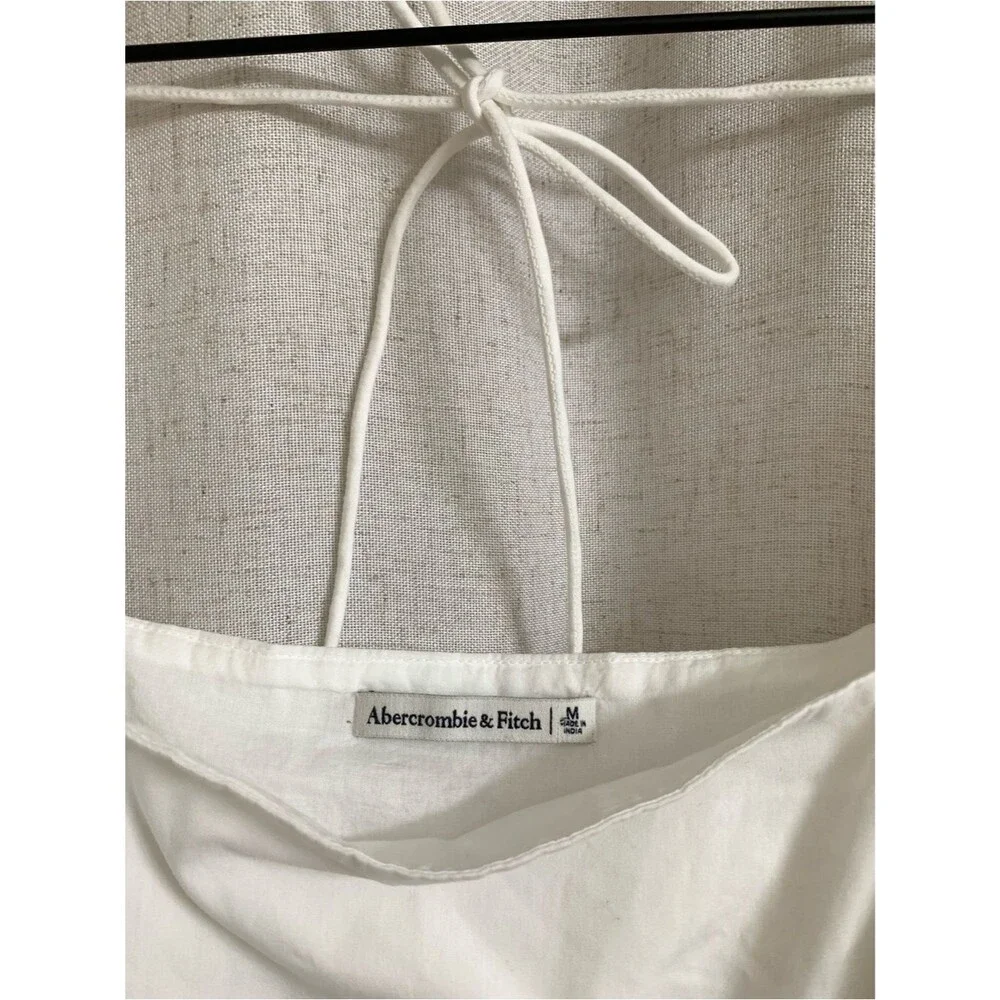 Abercrombie & Fitch Cotton Square-Neck Peplum Poplin Puff Sleeve Top White Med